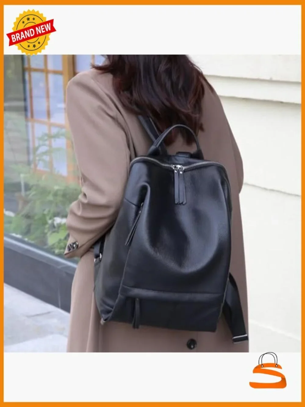 Genuine Leather Laptop Backpack for Women, Fashion Daypack with Large